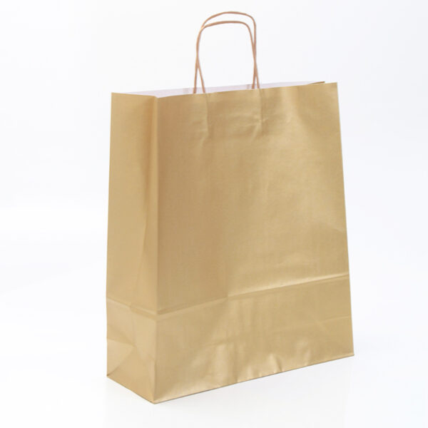BOLSA PAPEL DORADA VERJ. ASA RETORCIDA 90GR. 18+08X24 (UNIDAD)