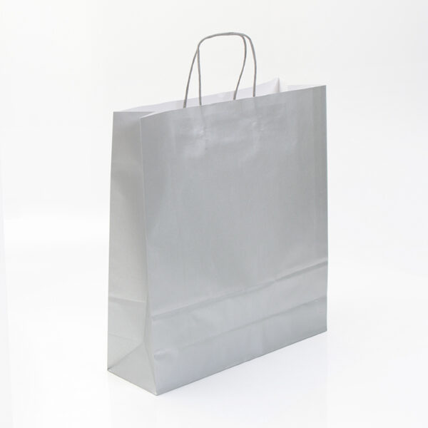 BOLSA PAPEL PLATA VERJ. ASA RETORCIDA 100GR. 24+11X32 (UNIDAD)